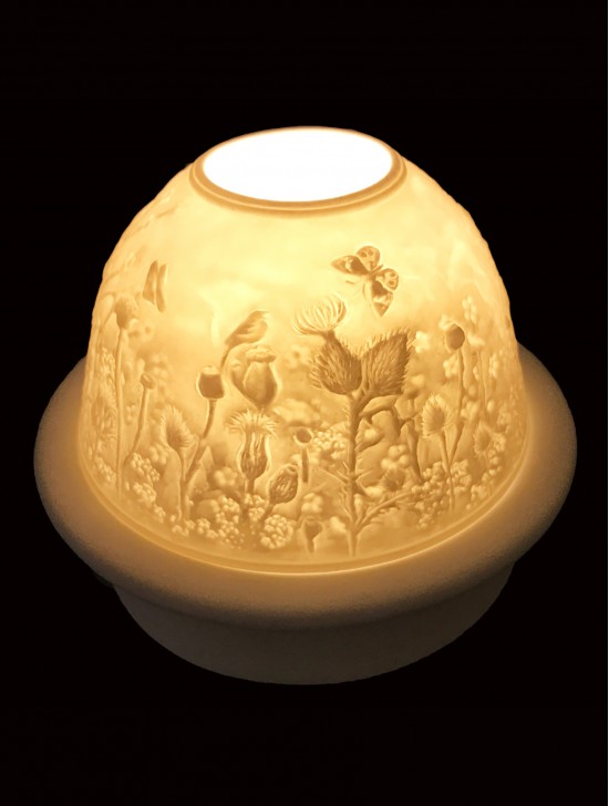 Porcelain Poppy Candle Dome Light w/Candle Plate